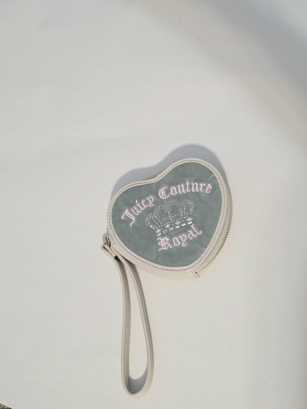 Juicy Couture Heart Wristlet in Sage Blue and Cream